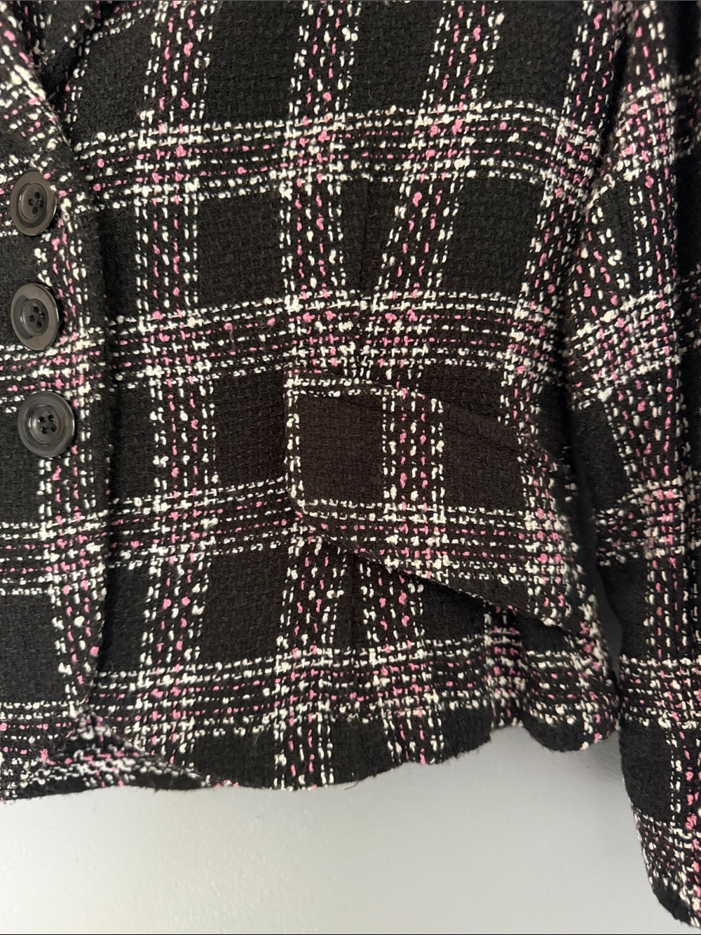 Vintage No Boundaries Plaid Tweed Blazer - Pink & Black Cropped Jacket Junior7/9 - Picture 4 of 7